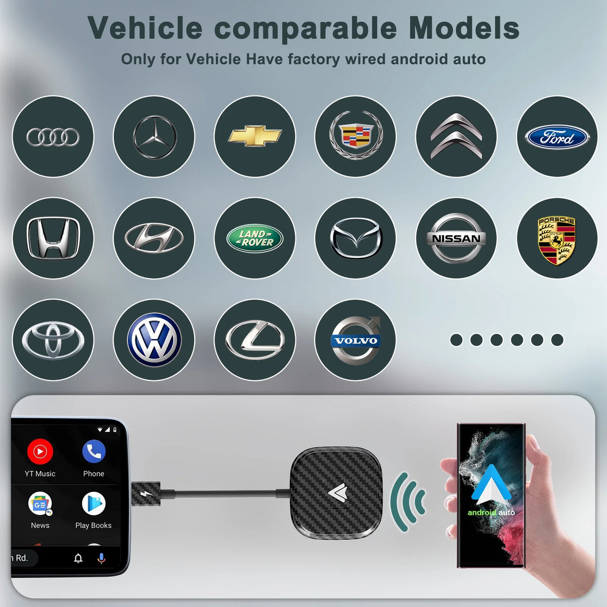 Adaptateur de voiture Android Auto sans fil, Dongle Carplay sans fil, conversion filaire en sans fil pour Android/iPhone Plug and Play