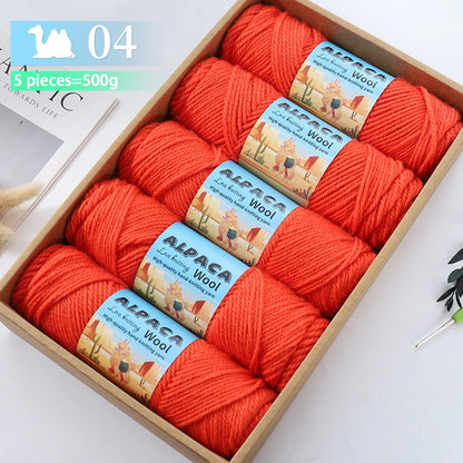500g contient 5 écheveaux de fil de laine d'alpaga épais, 245 aiguilles, fil à tricoter, fil de matériel de bricolage pour pulls à tricoter, fil pour la fabrication de pulls en laine, grands manteaux, châles, chapeaux,