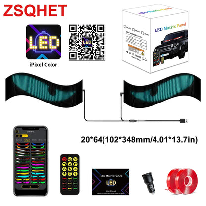 Écran LED Flexible pour Voiture pour Camion Yeux Panneau Pixel Matrice LED RGB Panneau d'Affichage pour Voiture Animation Télécommande Affichage Flexible Lumière USB 5V Prend en Charge le Français/Espagnol/Portugais