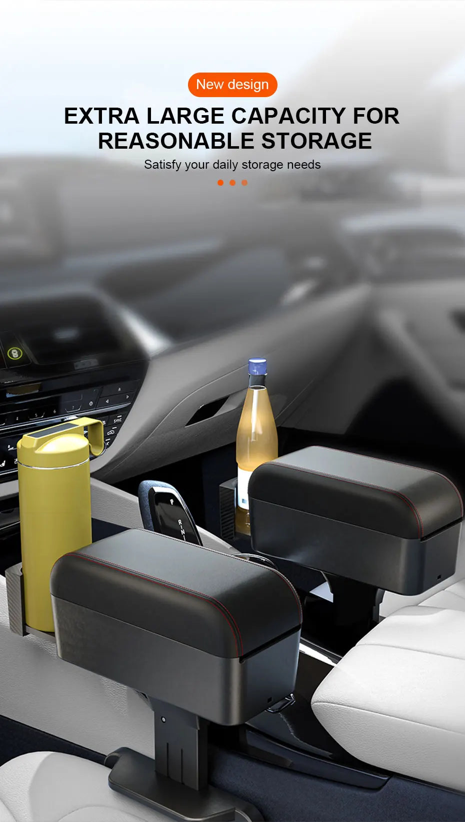 SEAMETAL – boîte d'accoudoir de voiture, organisateur de repose-coude à hauteur réglable, boîte de rangement universelle pour repose-bras intérieur, organisateur d'espace de siège