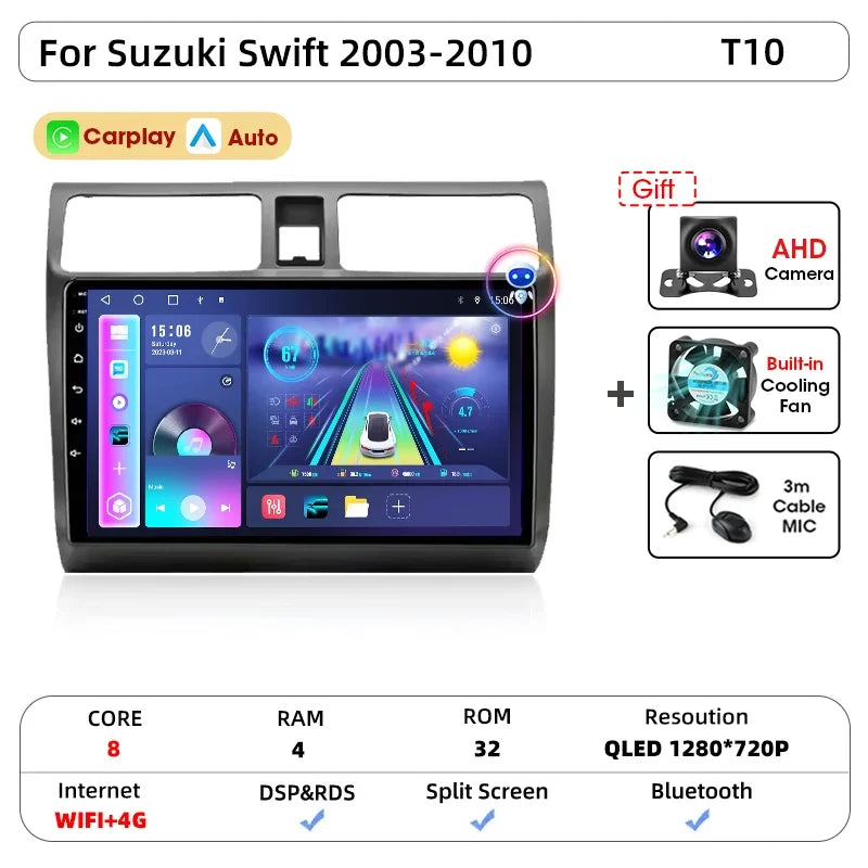 Srnubi autoradio pour Suzuki Swift 2003 2005 2006 2007 2008 2009 2010 sans fil Carplay Android Auto lecteur multimédia de voiture 2 Din