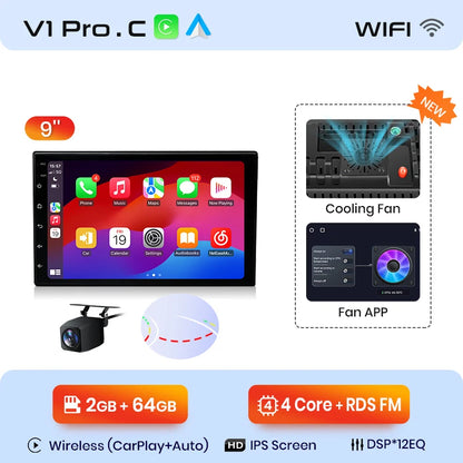 Junsun 7 9 10 pouces Radio universelle Carplay Android Auto autoradio lecteur multimédia systèmes intelligents pour Ford Peugeot Fiat