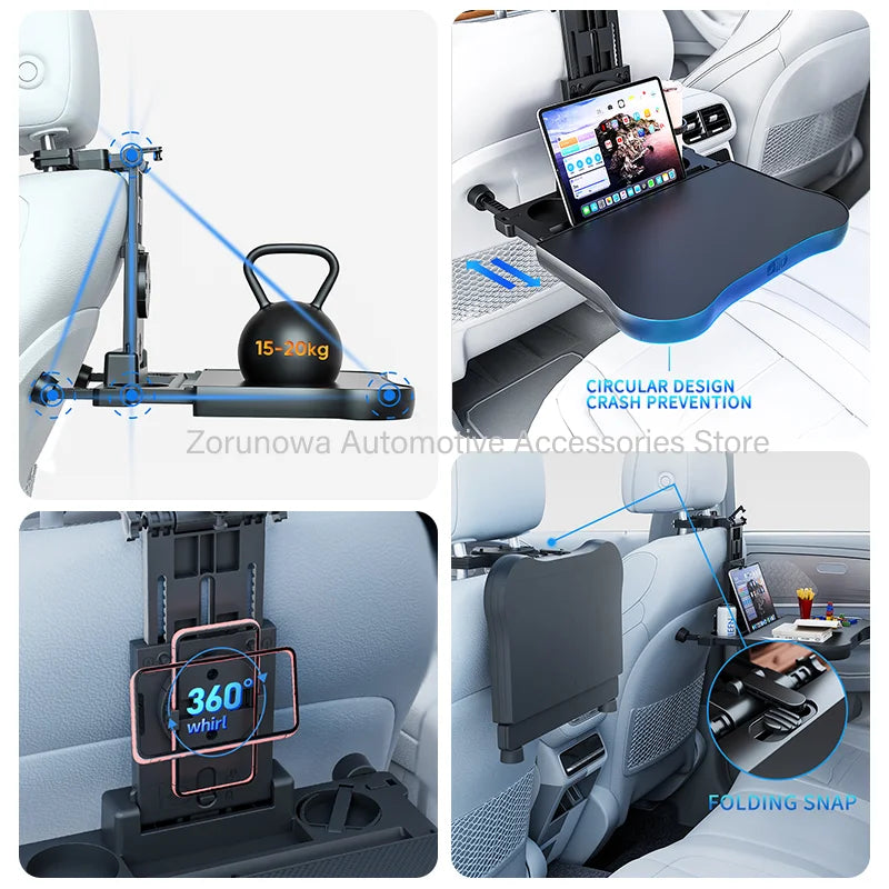 Plateau de voyage multifonctionnel haut de gamme pour voiture, pliable, avec porte-gobelet, adaptable à la plupart des voitures, idéal pour les voyages en voiture