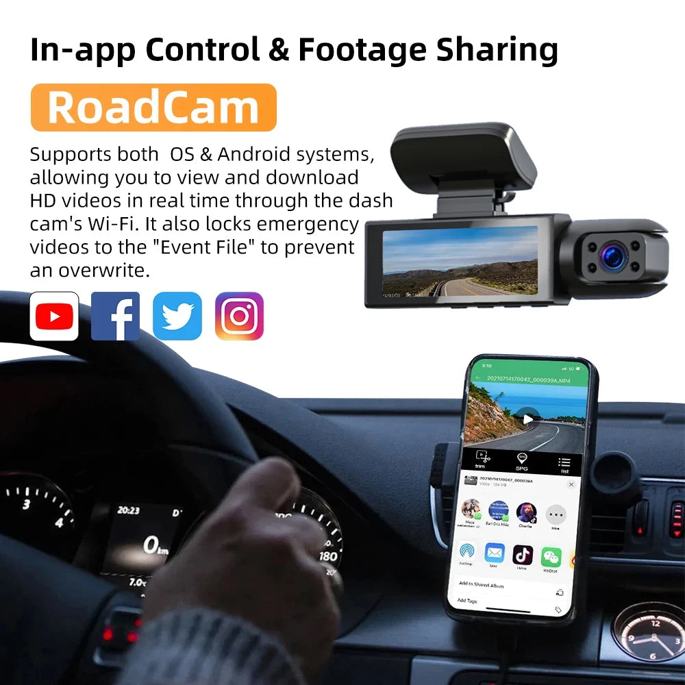 Caméra de tableau de bord pour touristes, caméra de voiture, avant et intérieur, vision nocturne IR, boucle statique, grand angle, DVR, WiFi, 1080P