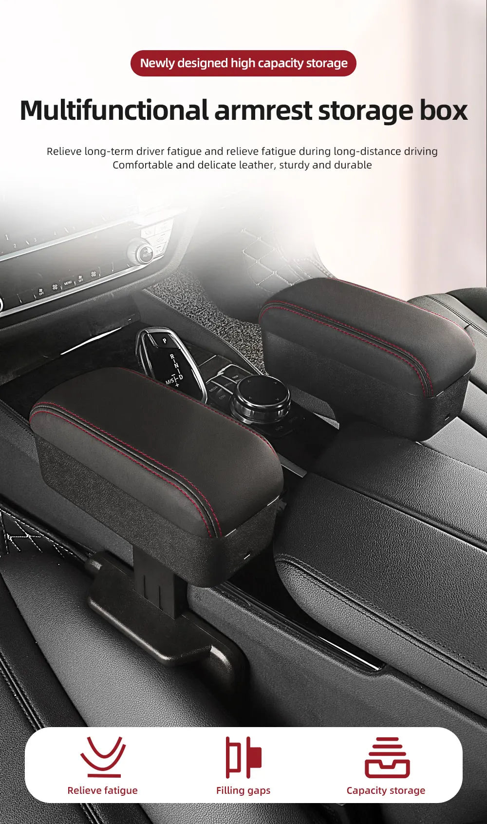 Organisateur de rangement pour console centrale de voiture, plateau relevable réglable en hauteur, support de coude pour accoudoir, compatible SUV et berline, avec porte-gobelet