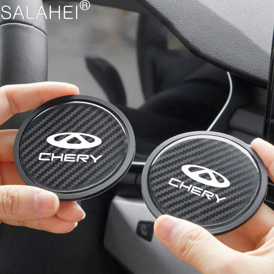Tapis universel antidérapant pour tasse d'eau de voiture, 2 pièces, dessous de verre en Fiber de carbone pour Chery Tiggo 2 3 4 7 8 Pro T3 3X IQ A3 amulette Fulwin Arrizo