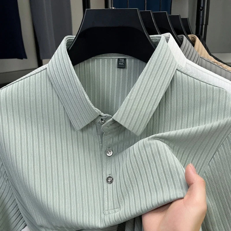 2025 nouveaux hommes décontracté mode rayé à manches courtes col Polo respirant et confortable été polyvalent T-shirt