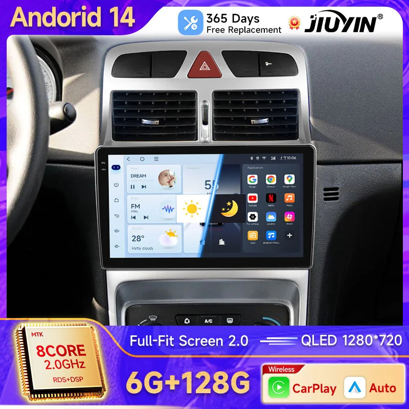 JIUYIN-Autoradio pour KIT 307, 307CC, 307SW, 2002-2013, CarPlay sans fil, Android Auto, systèmes intelligents de voiture, No 2 Din, DVD