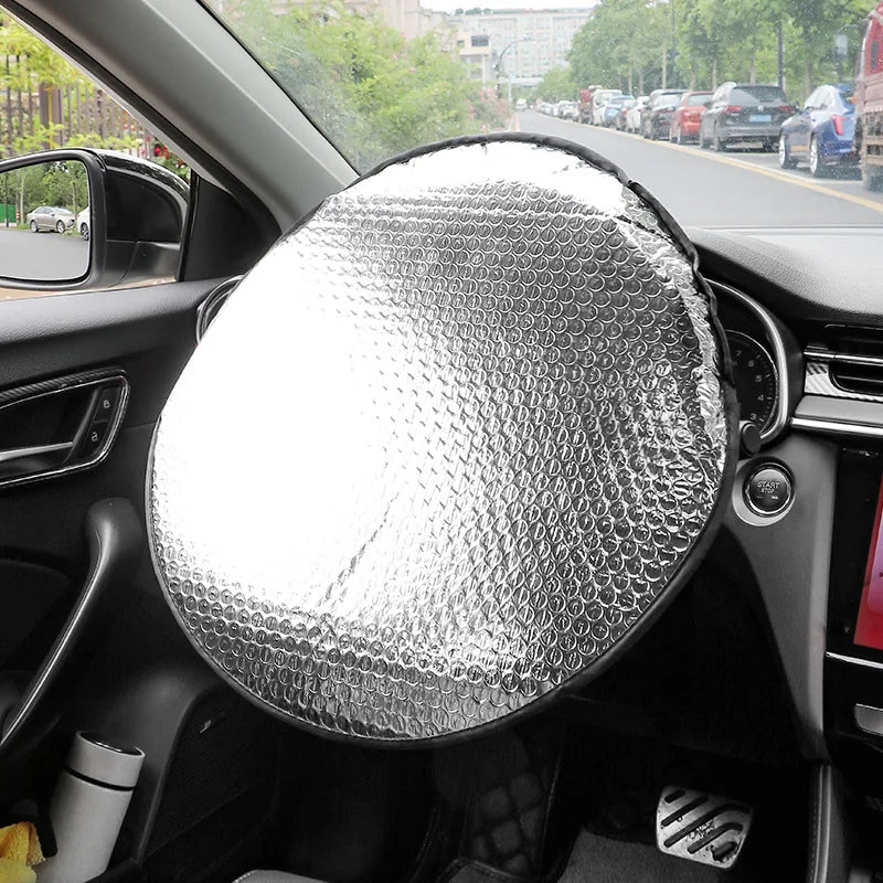 Pare-soleil de pare-brise de voiture en aluminium, Protection solaire Anti-uv, pliable, fournitures de voiture, pare-soleil pour volant de voiture, argent