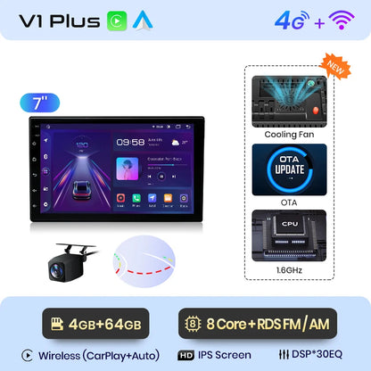 Junsun 7 9 10 pouces Radio universelle Carplay Android Auto autoradio lecteur multimédia systèmes intelligents pour Ford Peugeot Fiat