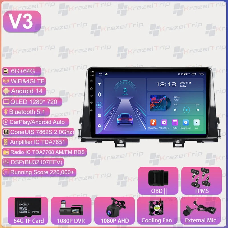 Autoradio Android 9 pouces pour KIA Morning 3 Picanto 2016 2017 2018 2019 2020 - 2023, GPS stéréo Carplay Autoradio DAB WIFI DSP RDS