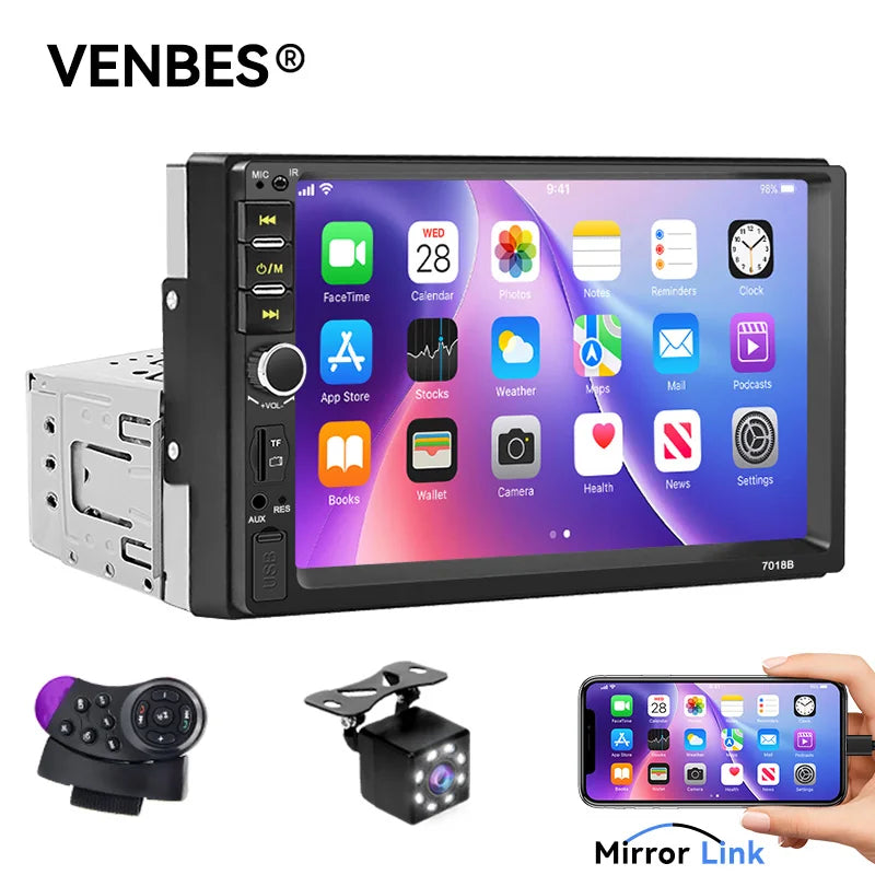 VENBES 7 pouces autoradio universel Mirrorlink Bluetooth FM caméra de recul 1 DIN Auto Audio