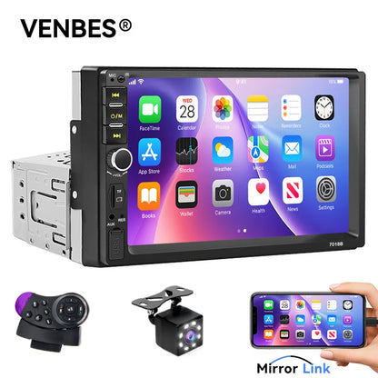 VENBES 7 pouces autoradio universel Mirrorlink Bluetooth FM caméra de recul 1 DIN Auto Audio