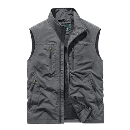Grande taille hommes été en plein air randonnée gilet tactique multi-poches léger coque souple utilitaire voyage Safari Cargo gilet hommes