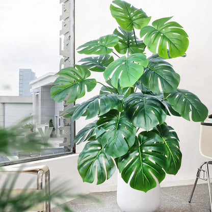 ورقة Monstera اصطناعية بلاستيكية، نبات مزيف للزينة بوعاء، مناسبة لديكور المنزل، 60-100 سم