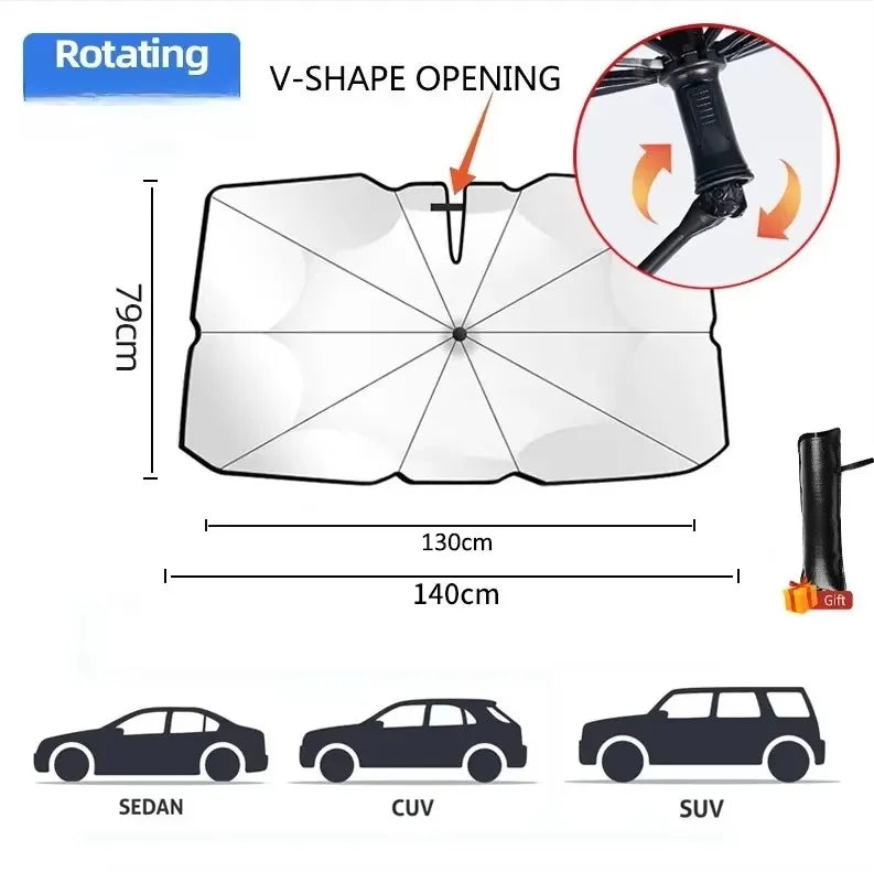 Parasol de pare-brise de voiture avec 360 ° Pare-soleil pour fenêtre avant, poignée pliable à Rotation, Protection UV, accessoires de voiture d'été