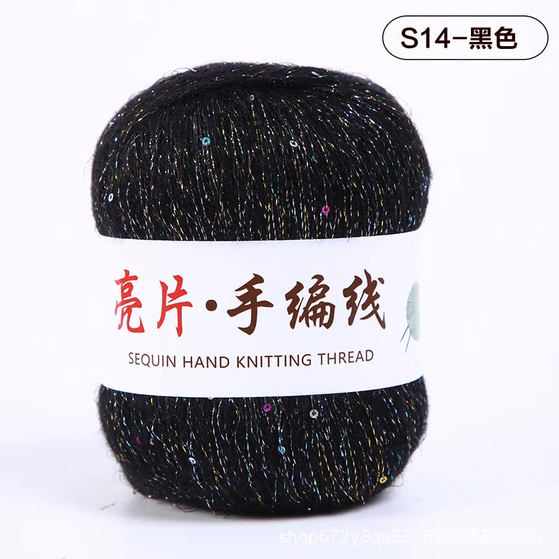 Fil de mohair de dentelle avec paillettes, fil de boucle de crochet, paillettes brillantes, pull de bricolage, 150g, 50G * 3