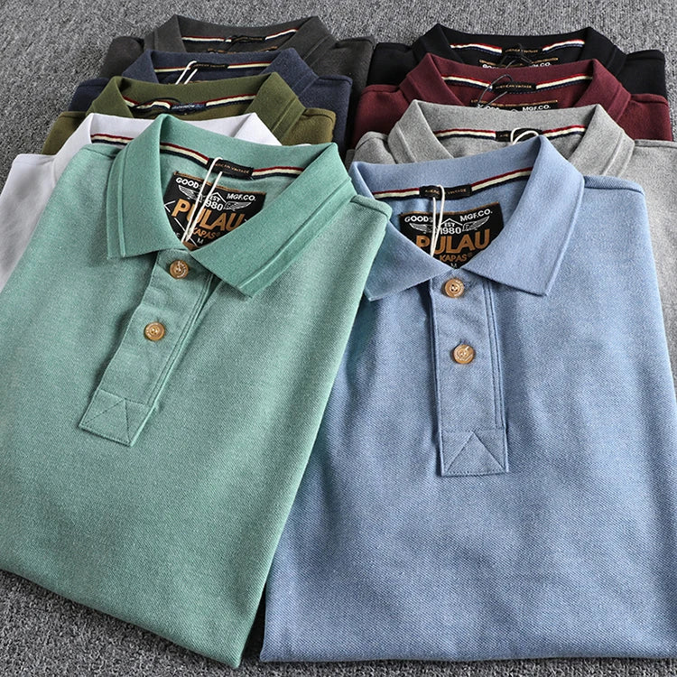 T-shirt rétro américain à manches courtes pour hommes, Polo à revers de couleur unie, à la mode, 100% coton, hauts d'affaires décontractés