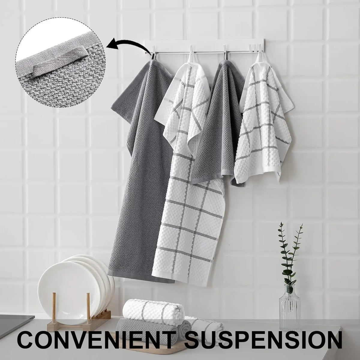 Ensemble de 12 torchons et chiffons de cuisine en coton, doux et absorbants, 16x25 pouces et 13x13 pouces pour la maison