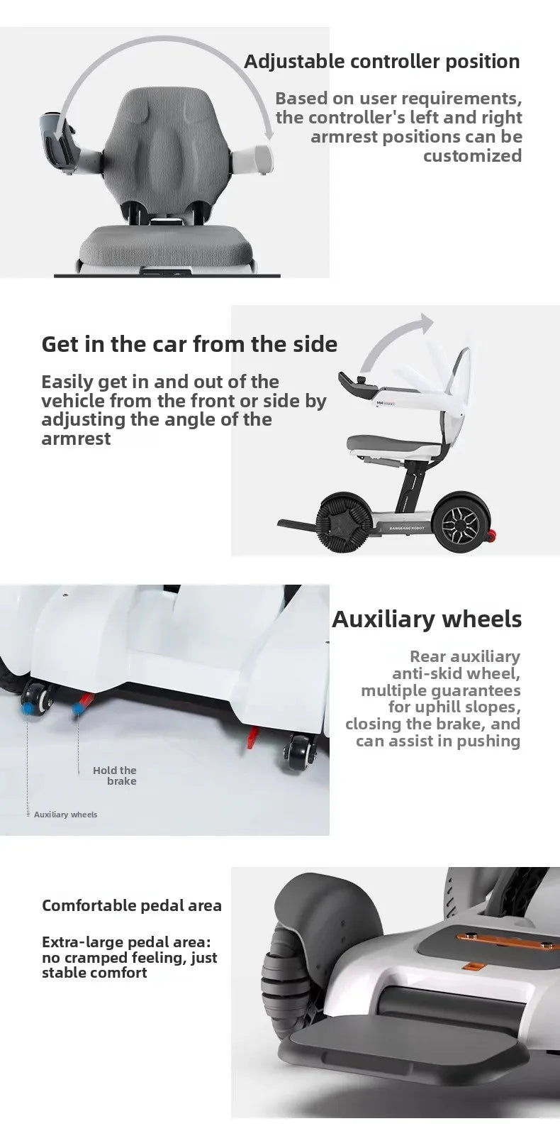 Fauteuil roulant électrique pliant automatique avec télécommande pour téléphone portable, scooter à quatre roues handicapé