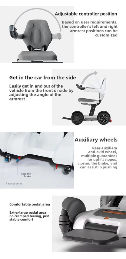 Fauteuil roulant électrique pliant automatique avec télécommande pour téléphone portable, scooter à quatre roues handicapé