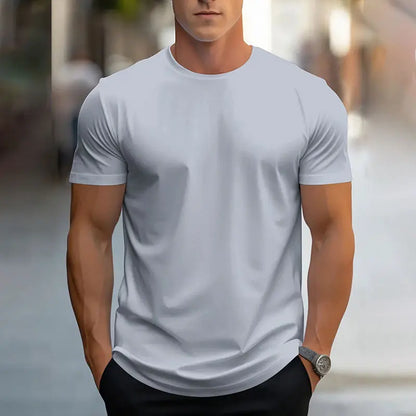 2024 Nouveau Col Rond À Manches Courtes T-Shirt Classique Mode Solide Couleur Sport Respirant À Manches Courtes D'été Respirant Gym Top