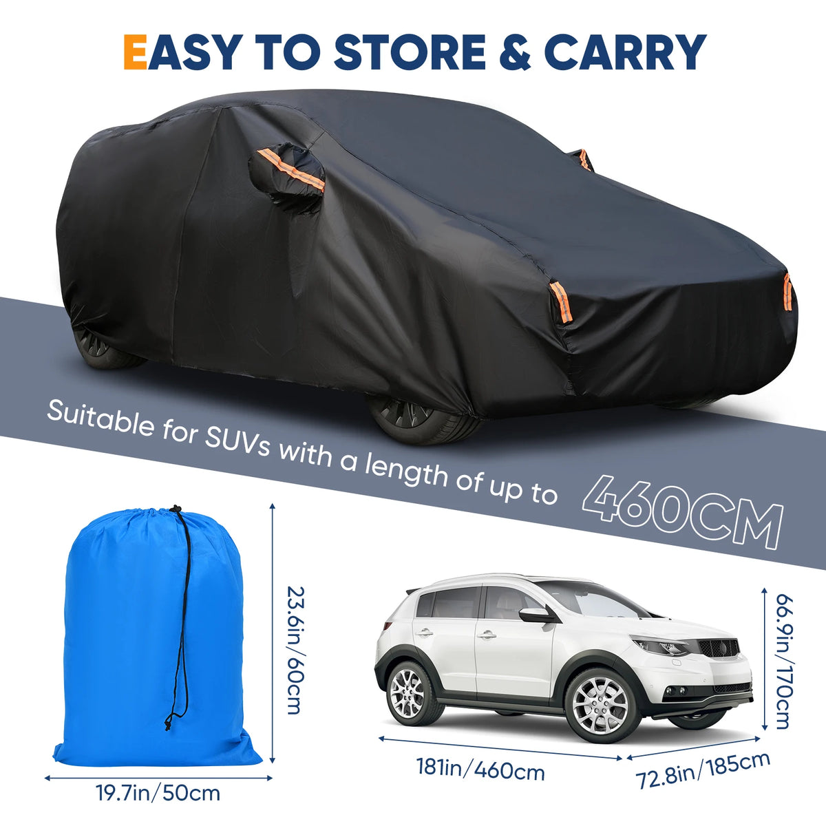 Housse de voiture extérieure complète noire, pare-soleil, Protection anti-poussière avec bandes réfléchissantes universelles pour berline Hatchback SUV