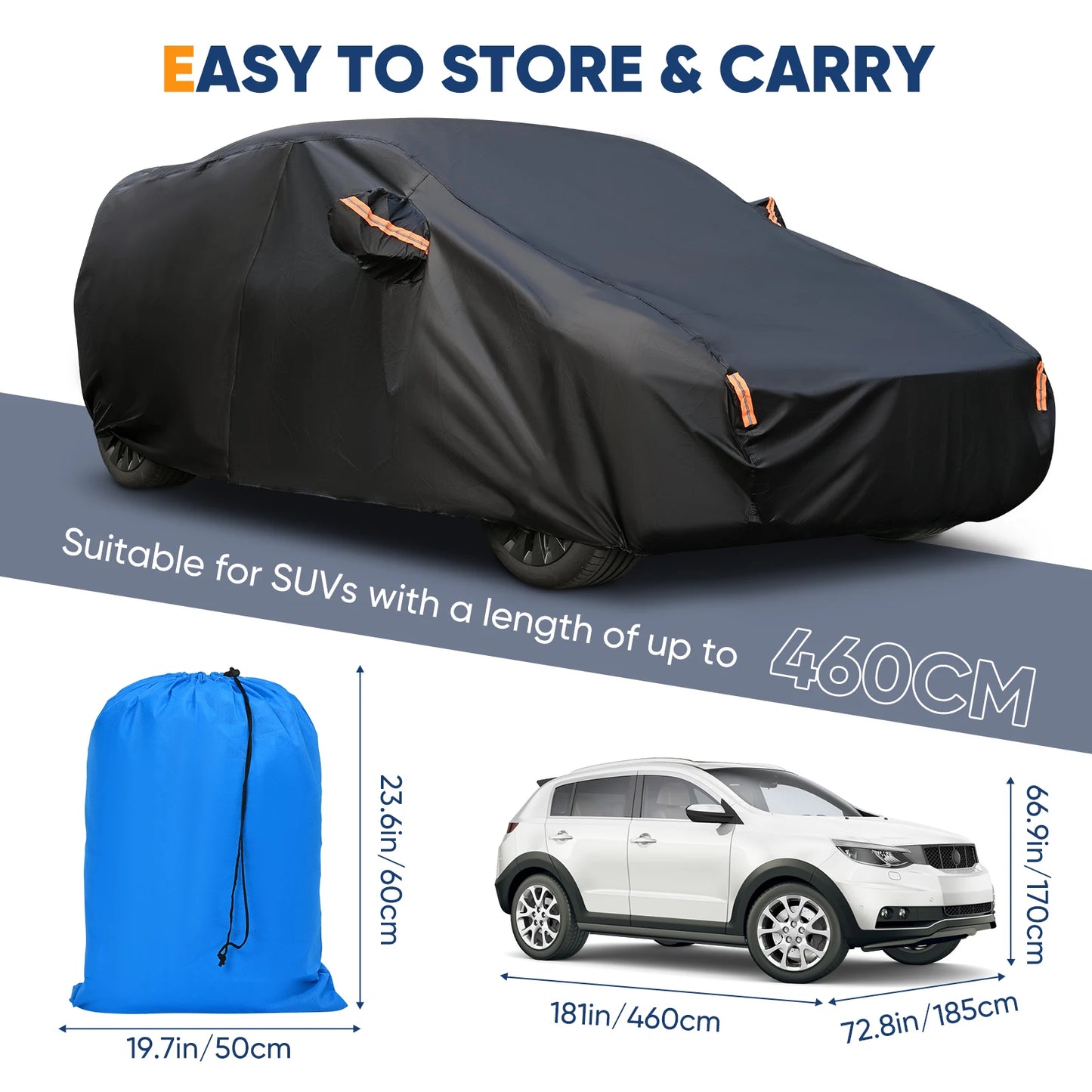 Housse de voiture extérieure complète noire, pare-soleil, Protection anti-poussière avec bandes réfléchissantes universelles pour berline Hatchback SUV