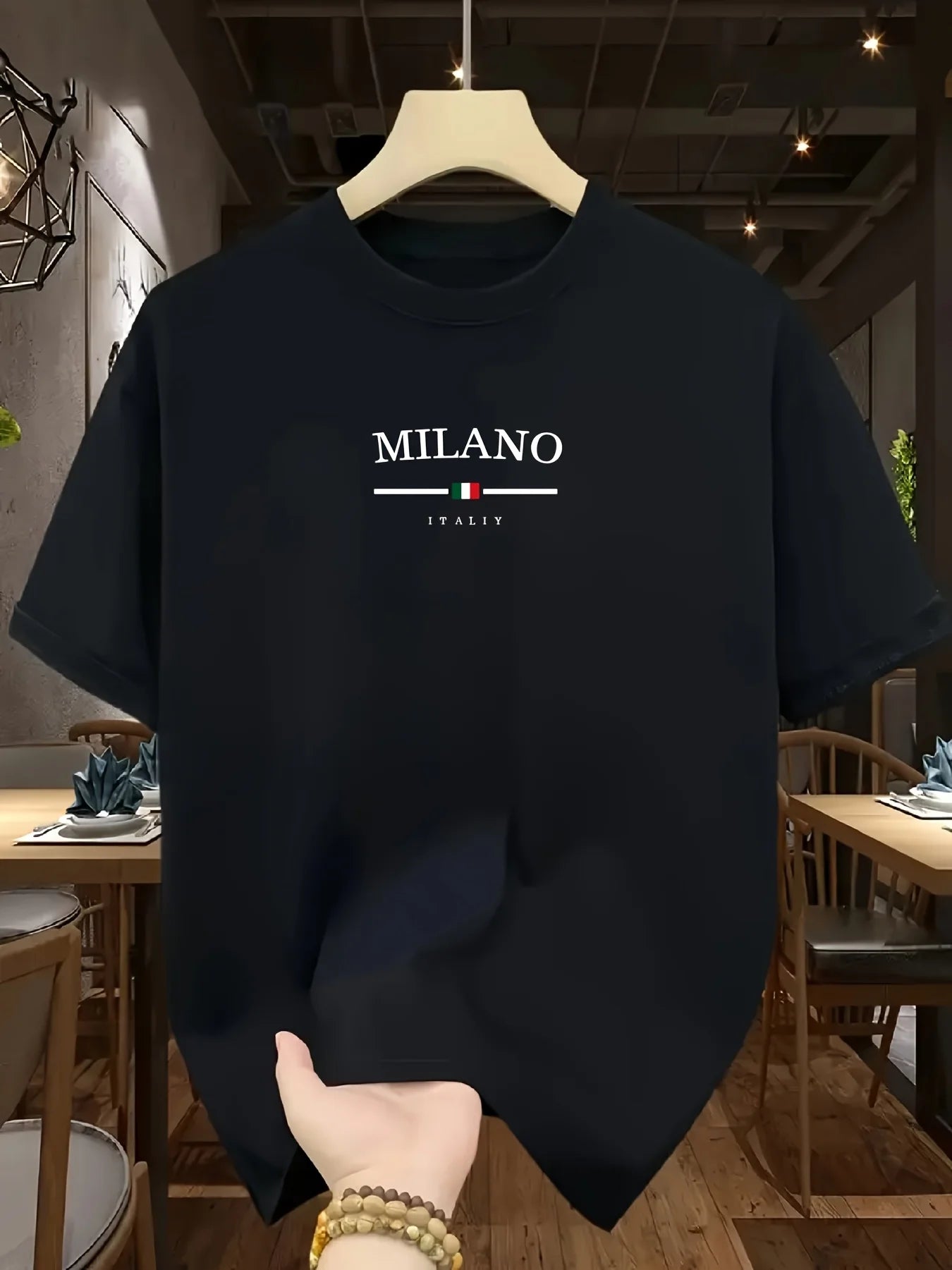T-shirt à manches courtes et col rond pour hommes, 100% pur coton, à la mode, décontracté, ample, style italien, lettre Milan imprimée