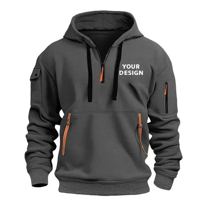 Nouveau pull de sport à fermeture éclair pour hommes, vêtements de sport amples et décontractés avec poches sur les bras, veste à capuche personnalisée avec votre Logo