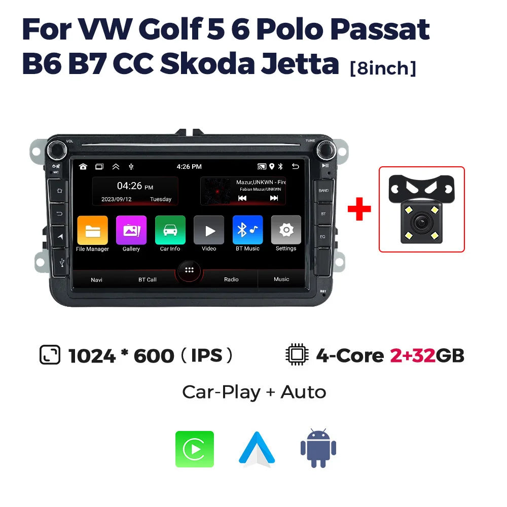MEKEDE Android Autoradio pour Volkswagen Passat b6 b7 golf 5 6 Polo Jetta Skoda Autoradio multimédia PlayerGPS WiFi RDS Carplay