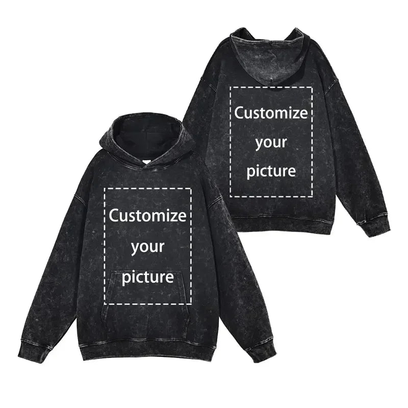 Sweat à capuche vintage en coton lavé pour hommes, sweat à capuche design personnalisé, impression HD DTG, pull respirant Hip Hop, sweat à capuche PVD Harajuku