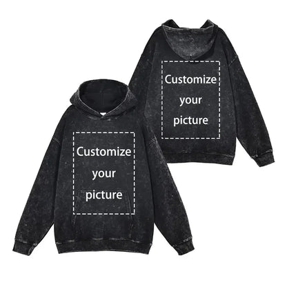 Sweat à capuche vintage en coton lavé pour hommes, sweat à capuche design personnalisé, impression HD DTG, pull respirant Hip Hop, sweat à capuche PVD Harajuku