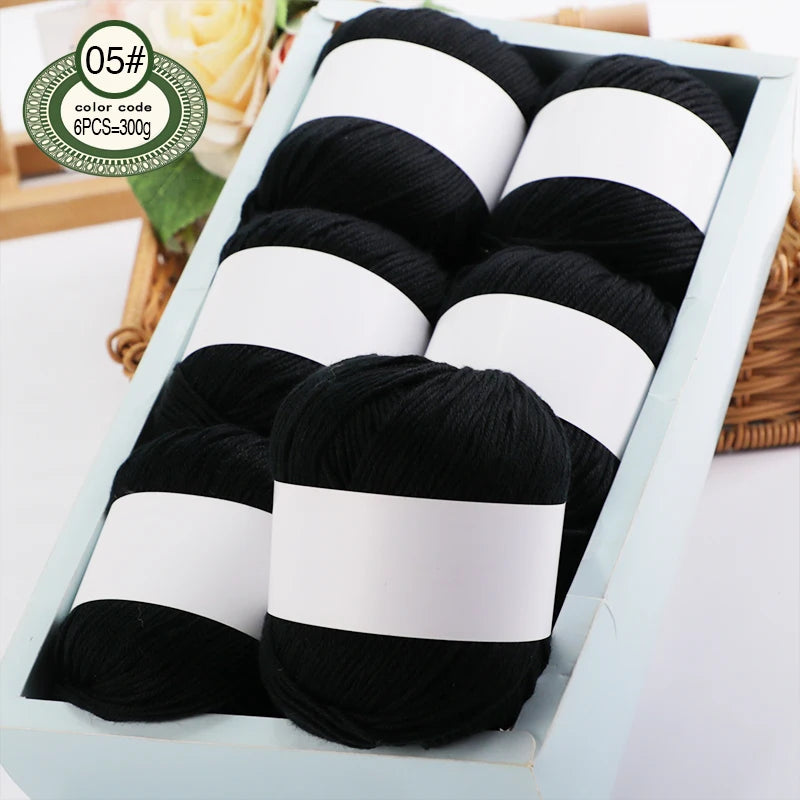 Fil de mélange de soie de luxe 6 pièces/ensemble, 50g chacun, fil à tricoter doux adapté aux pulls, couvertures et écharpes pour bébé, plusieurs couleurs