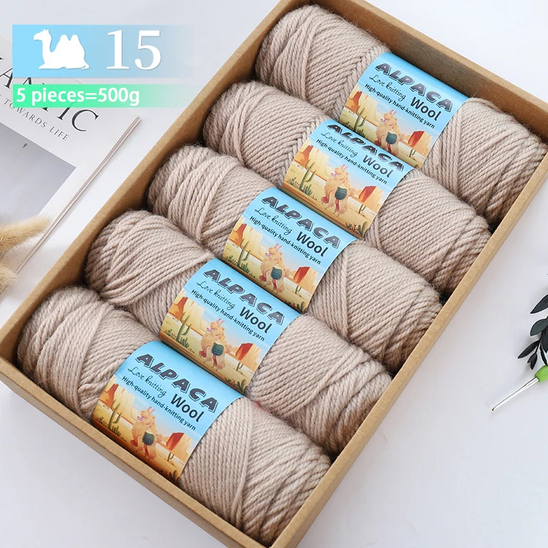 500g contient 5 écheveaux de fil de laine d'alpaga épais, 245 aiguilles, fil à tricoter, fil de matériel de bricolage pour pulls à tricoter, fil pour la fabrication de pulls en laine, grands manteaux, châles, chapeaux,