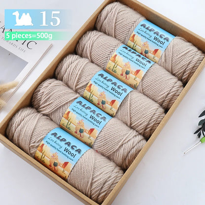 500g contient 5 écheveaux de fil de laine d'alpaga épais, 245 aiguilles, fil à tricoter, fil de matériel de bricolage pour pulls à tricoter, fil pour la fabrication de pulls en laine, grands manteaux, châles, chapeaux,