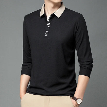 Polo à manches longues pour hommes, décontracté, couleur unie, à la mode, respirant, confortable, polyvalent, nouvelle collection