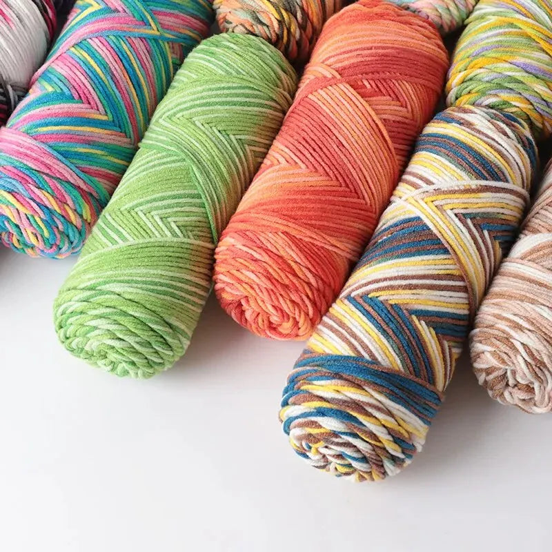 2 pièces de fil à tricoter en coton de lait teinté à 5 brins, coloré, pour bébé, écharpe tissée à la main, épaisseur moyenne, matériel de crochet fait main, sac