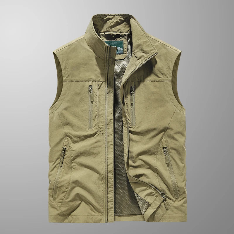 Grande taille hommes été en plein air randonnée gilet tactique multi-poches léger coque souple utilitaire voyage Safari Cargo gilet hommes