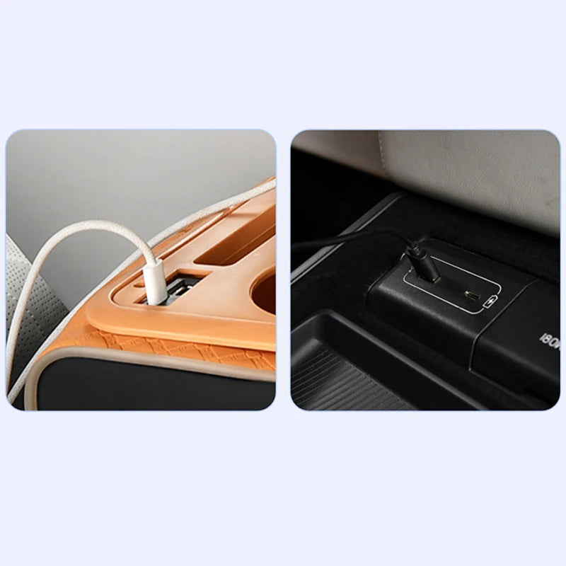 Boîte de rangement multifonctionnelle 10-en-1 pour accoudoir de voiture, avec coussin rehausseur sportif supérieur, port de charge USB et lampe d'ambiance étoilée