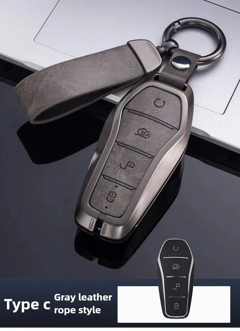 Étui pour clé pour BYD Song Plus Atto 3 Han EV Tang DM Qin joint dauphin cuir métal porte-clés à distance porte-clés accessoires de voiture