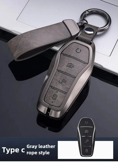 Étui pour clé pour BYD Song Plus Atto 3 Han EV Tang DM Qin joint dauphin cuir métal porte-clés à distance porte-clés accessoires de voiture