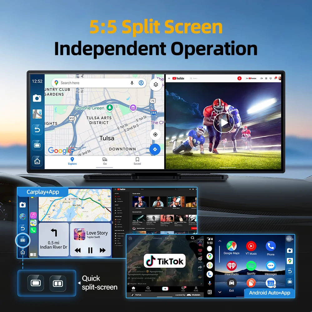 Imagebon W70 11.4 "8 Core Android 14 6 + 128G CarPlay et Android Auto Dash Cam GPS WiFi Google Play Youtube Netflix OTA mise à niveau DVR