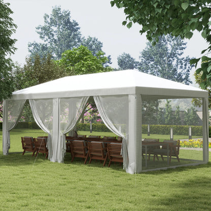 Tente de réception 10x20 pieds pour extérieur, auvent de mariage avec parois latérales amovibles, abri d'ombrage pour événements, barbecues, structure en acier blanc