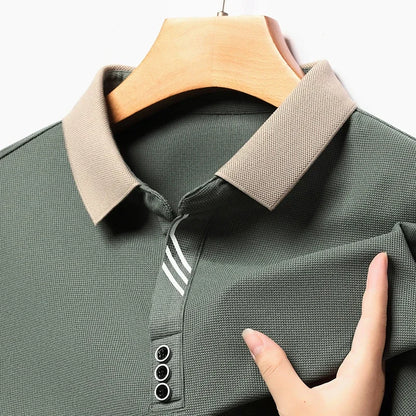 Polo à manches longues pour hommes, décontracté, couleur unie, à la mode, respirant, confortable, polyvalent, nouvelle collection