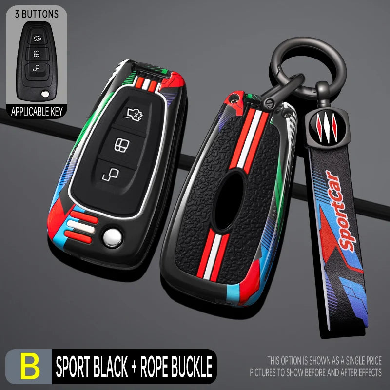 Étui pour clé de voiture en métal de Style course, housse Fob pour Ford Focus 3 4 ST Mondeo MK3 MK4 Fiesta Fusion Kuga 2013 2014 – 2017, accessoires