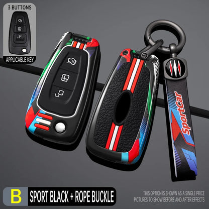 Étui pour clé de voiture en métal de Style course, housse Fob pour Ford Focus 3 4 ST Mondeo MK3 MK4 Fiesta Fusion Kuga 2013 2014 – 2017, accessoires