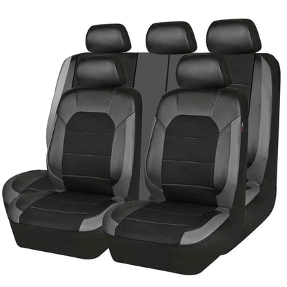 Housse de siège de voiture universelle en Polyester + cuir, couture Sandwich, 9 pièces