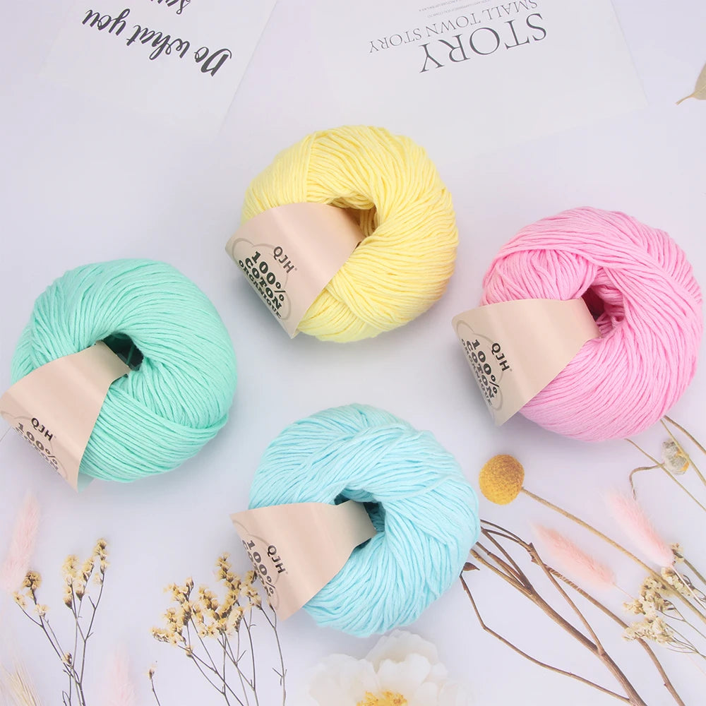 QJH Fil 100% coton biologique, fil pour tricoter, crochet et artisanat, paquet de 2 - 1,76 oz/136 mètres/1 pièce, léger, Dk