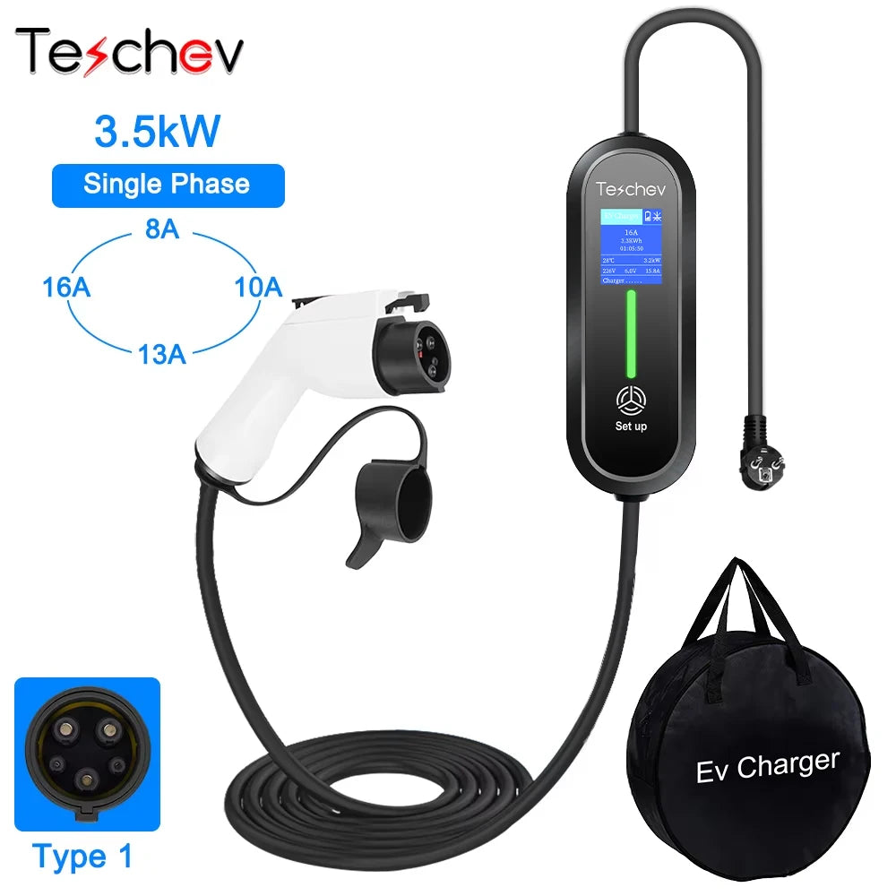 Teschev 3.5KW 16A EV chargeur Portable Type2 EVSE boîte de charge chargeur de voiture électrique J1772 Type1 chargeur de véhicule électrique